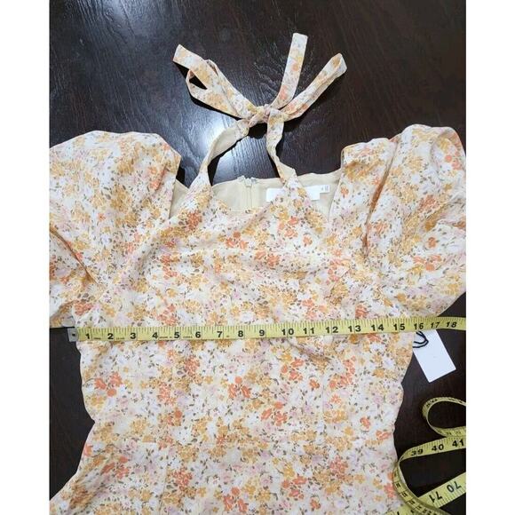 ASTR The Label Puff Sleeve Ditsy Peach Floral A Line Midi Dress Lined‎ Women M - Picture 9 of 10